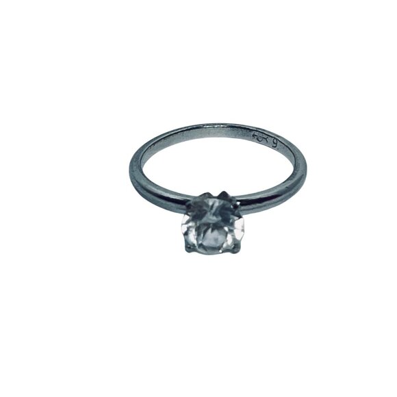 Uncas Silver Tone Solitaire CZ High Prong Engagement Ring Signed Sz 9 (R1) - Picture 4 of 5